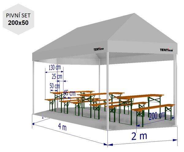 Nožnicový párty stan 2x2x4 m TENTino BIG HEXAGON Farba opláštenia: 12A - SVETLO MODRÁ