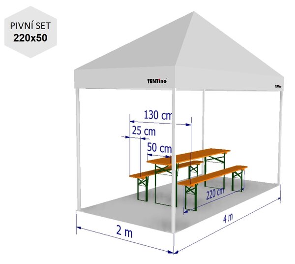 Nožnicový párty stan 2x4 m TENTino SMALL HEXAGON Farba opláštenia: 7A - ČERVENÁ