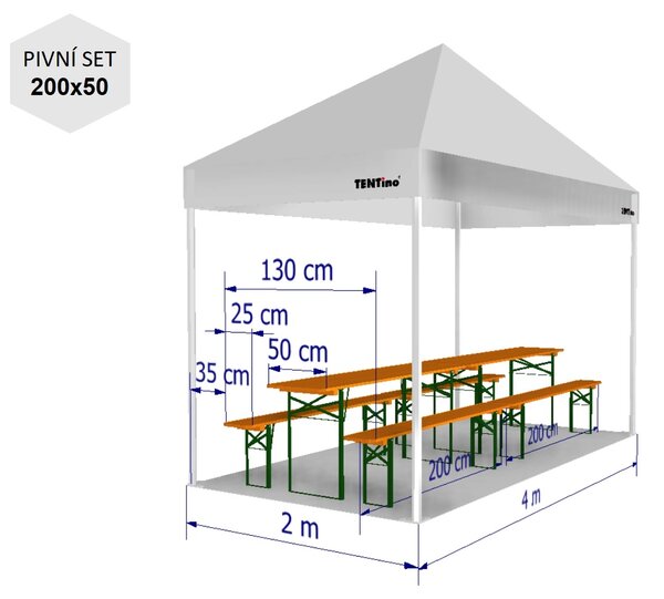 Nožnicový párty stan 2x4 m TENTino SMALL HEXAGON Farba opláštenia: 7A - ČERVENÁ