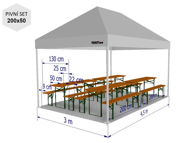 Nožnicový párty stan 3x4,5 m TENTino SMALL HEXAGON Farba opláštenia: 5A - ŠEDÁ