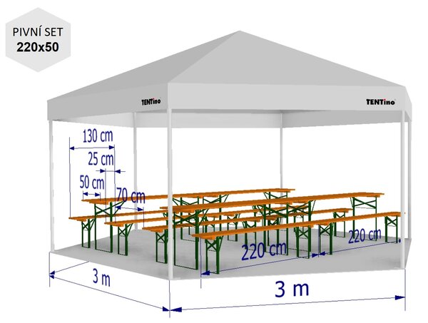 Nožnicový párty stan 3x3x3 m TENTino BIG HEXAGON EXTREME Farba opláštenia: 1A - BIELA