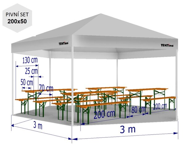 Nožnicový párty stan 3x3x3 m TENTino BIG HEXAGON EXTREME Farba opláštenia: 1A - BIELA