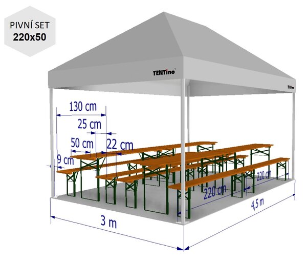 Nožnicový párty stan 3x4,5 m TENTino SMALL HEXAGON Farba opláštenia: 5A - ŠEDÁ