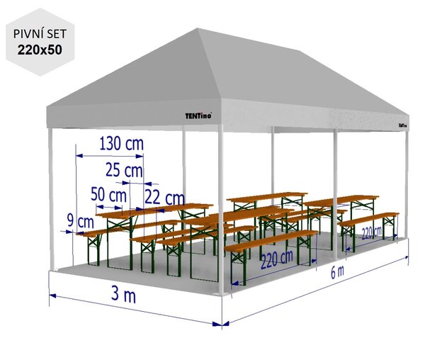 Nožnicový párty stan 3x6 m TENTino SMALL HEXAGON Farba opláštenia: 10A - HNEDÁ