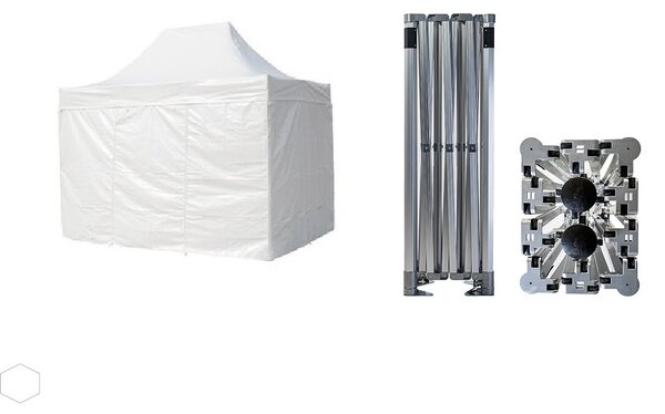 Nožnicový párty stan 3x4,5 m TENTino BIG HEXAGON PVC EXTREME EXTRA HIGH ROOF Farba opláštenia: 1A - BIELA