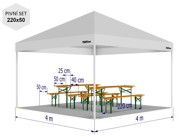 Nožnicový párty stan 4x4 m TENTino BH EXTREME PVC EXTRA HIGH ROOF Farba opláštenia: 1A - BIELA