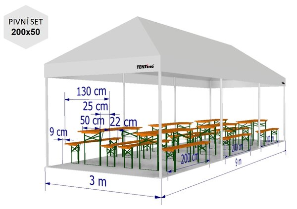 Nožnicový párty stan 3x9 m TENTino BIG HEXAGON EXTREME Farba opláštenia: 1A - BIELA