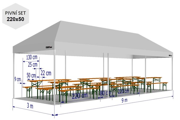 Nožnicový párty stan 3x9 m TENTino BIG HEXAGON EXTREME Farba opláštenia: 1A - BIELA