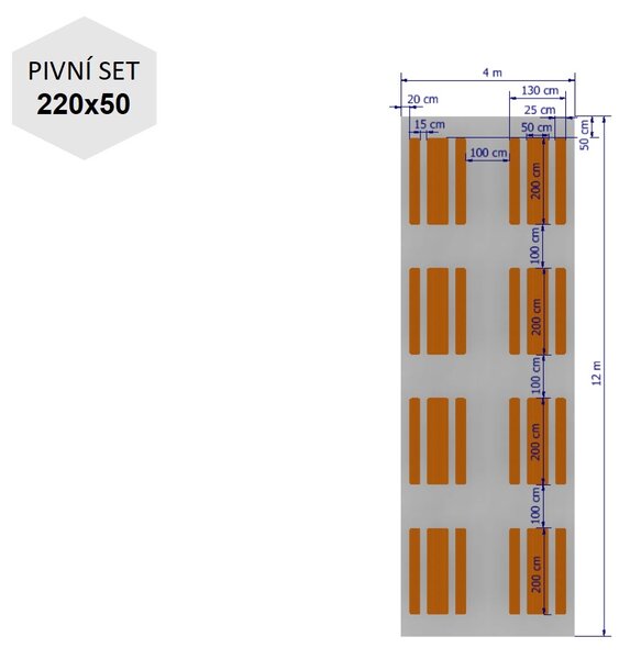 Nožnicový párty stan 4x12 m TENTino BIG HEXAGON EXTREME Farba opláštenia: 1A - BIELA