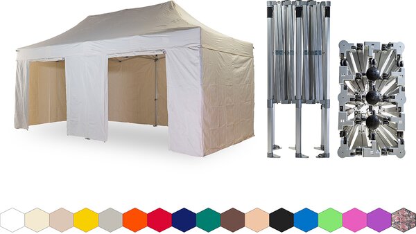 Nožnicový párty stan 4x6 m /5 nôh TENTino BIG HEXAGON EXTREME Farba opláštenia: 10A - HNEDÁ