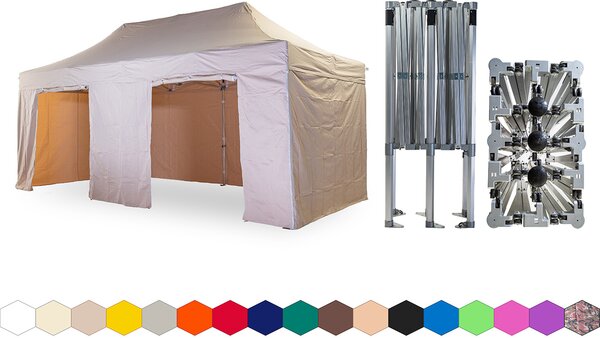 Nožnicový párty stan 4x6 m /5 nôh TENTino BIG HEXAGON EXTREME Farba opláštenia: 10A - HNEDÁ