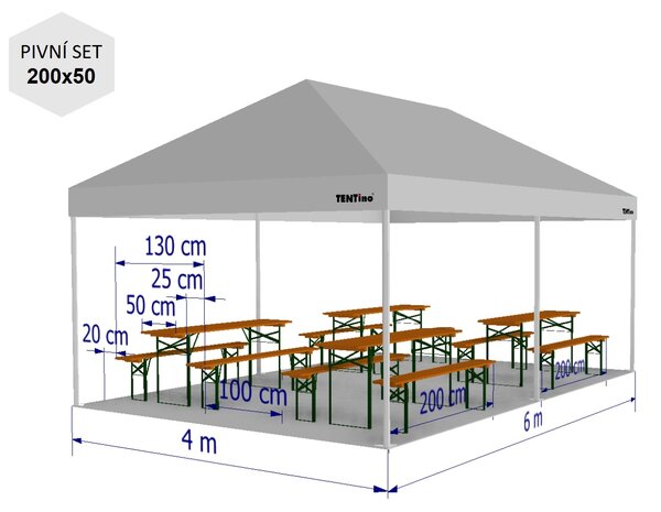 Nožnicový párty stan 4x6 m /5 nôh TENTino BIG HEXAGON EXTREME Farba opláštenia: 10A - HNEDÁ