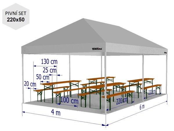 Nožnicový párty stan 4x6 m /5 nôh TENTino BIG HEXAGON EXTREME Farba opláštenia: 10A - HNEDÁ