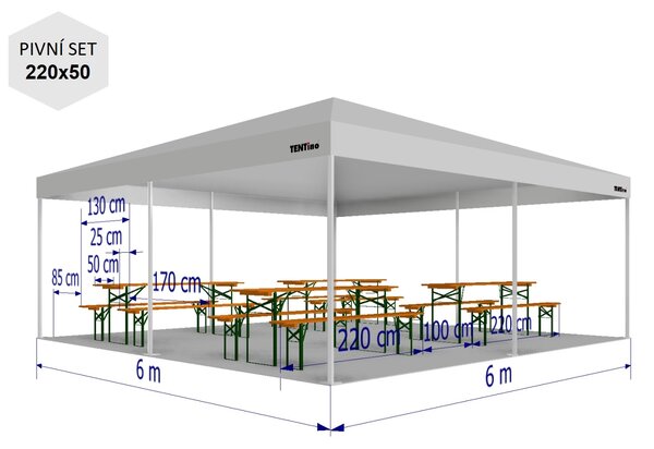 Nožnicový párty stan 6x6 m TENTino BIG HEXAGON Farba opláštenia: 11A - ČIERNA