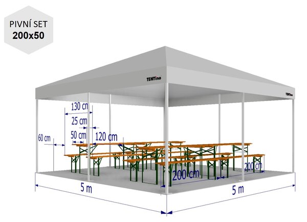 Nožnicový párty stan 5x5 m TENTino BIG HEXAGON Farba opláštenia: 1A - BIELA