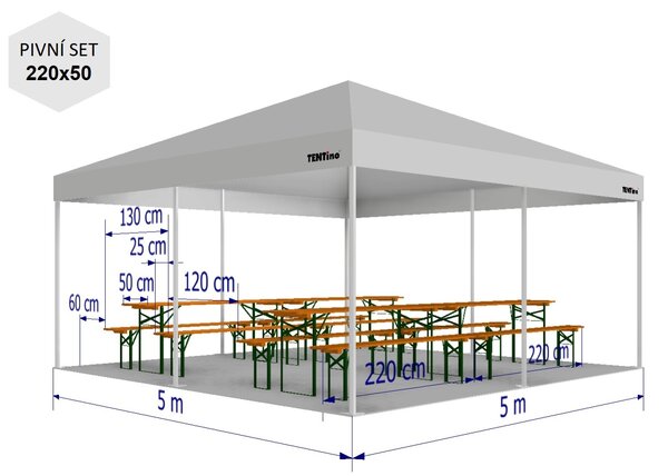 Nožnicový párty stan 5x5 m TENTino BIG HEXAGON Farba opláštenia: 1A - BIELA