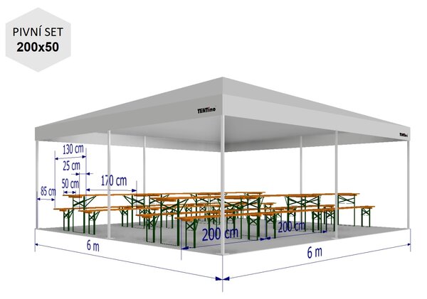 Nožnicový párty stan 6x6 m TENTino BIG HEXAGON Farba opláštenia: 11A - ČIERNA
