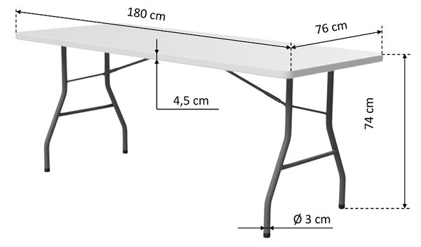 TENTino Skladací stôl 183x76 cm POLENÝ