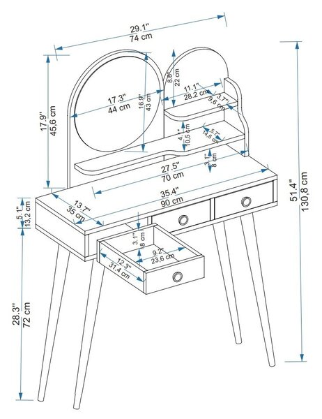 Kalune Design Dizajnový toaletný stolík Amali borovica atlantská