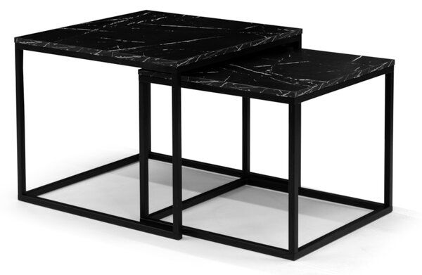 Set konferenčných stolíkov NEROLI, čierna/čierny mramor