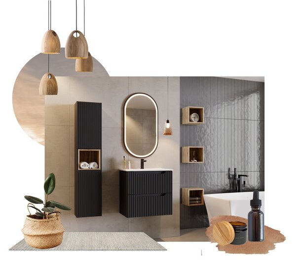 Comad Závesná skrinka pod umývadlo Nova Black I s doskou 80 cm čierna/dub coast evoke
