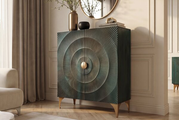 GOLDEN SUNSET 3D Komoda z masívneho mangového dreva, lakovaný tyrkysový, 120 cm