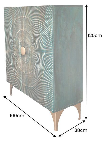 GOLDEN SUNSET 3D Komoda z masívneho mangového dreva, lakovaný tyrkysový, 120 cm