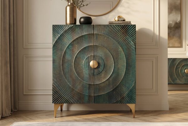 GOLDEN SUNSET 3D Komoda z masívneho mangového dreva, lakovaný tyrkysový, 120 cm