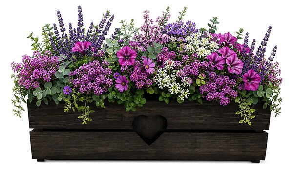 AMADEA Drevený obal na kvetináč so srdcom - tmavý, 62x21,5x17cm Český výrobok