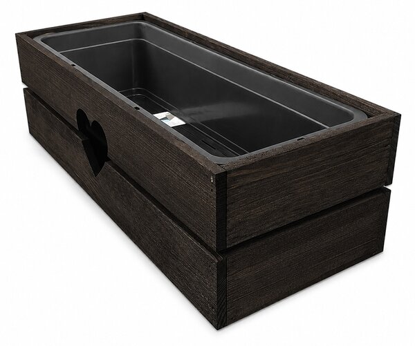 AMADEA Drevený obal na kvetináč so srdcom tmavý, 52x21,5x17cm Český výrobok