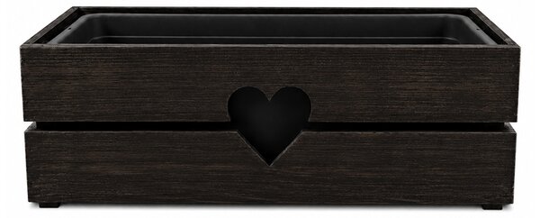 AMADEA Drevený obal na kvetináč so srdcom tmavý, 52x21,5x17cm Český výrobok