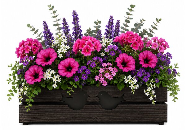 AMADEA Drevený obal na kvetináč tmavý s vtáčikmi, 62x21,5x17cm, český výrobok