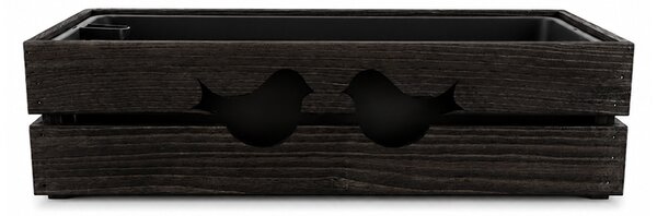 AMADEA Drevený obal na kvetináč tmavý s vtáčikmi, 62x21,5x17cm, český výrobok