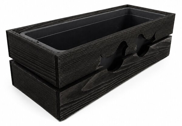 AMADEA Drevený obal na kvetináč tmavý s vtáčikmi, 52x21,5x17cm, český výrobok
