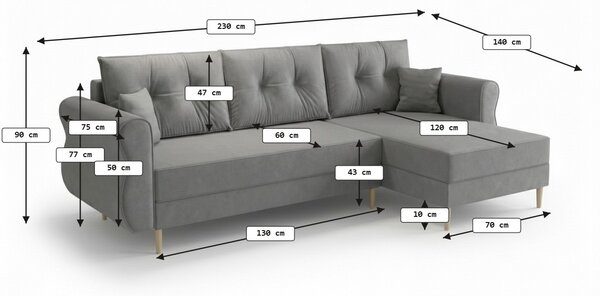Rozkladacia obojstranná sedacia súprava do L SILVIANO 230x140 cm, krémová