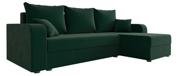 Rozkladacia obojstranná sedacia súprava do L VALERIO 238x140 cm, tmavozelená + 2 vankúšiky ZADARMO
