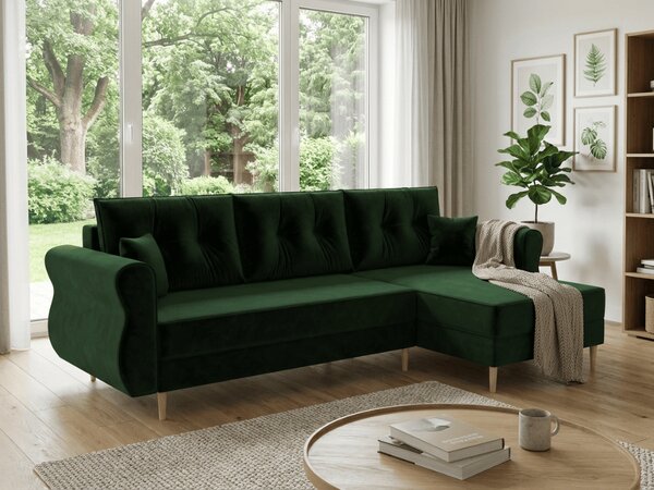 Rozkladacia obojstranná sedacia súprava do L SILVIANO 230x140 cm, tmavozelená