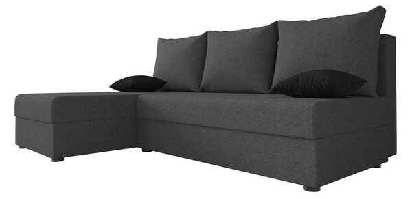 Rozkladacia obojstranná sedacia súprava do L VALERIO SLIM 200x140 cm, tmavosivá + 2 vankúšiky ZDARMA