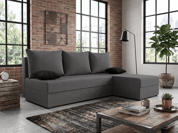 Rozkladacia obojstranná sedacia súprava do L VALERIO SLIM 200x140 cm, tmavosivá + 2 vankúšiky ZDARMA