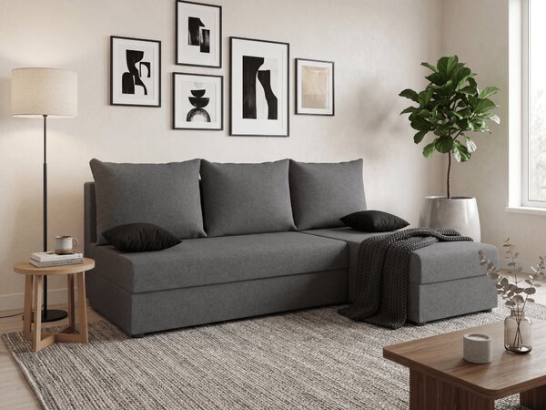 Rozkladacia obojstranná sedacia súprava do L VALERIO SLIM 200x140 cm, tmavosivá + 2 vankúšiky ZDARMA