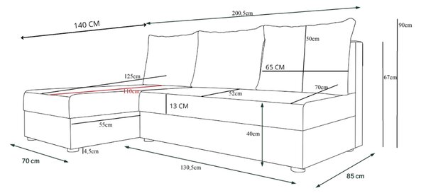 Rozkladacia obojstranná sedacia súprava do L VALERIO SLIM 200x140 cm, tmavosivá + 2 vankúšiky ZDARMA