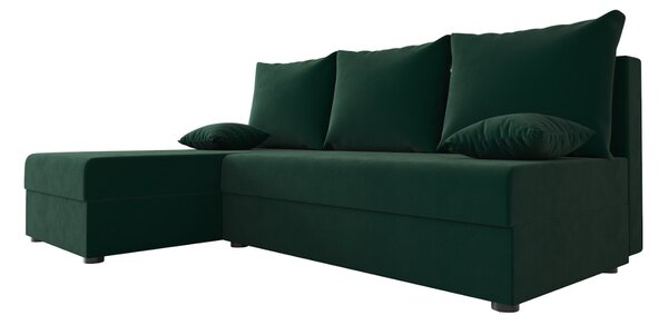 Rozkladacia obojstranná sedacia súprava do L VALERIO SLIM 200x140 cm, tmavozelená + 2 vankúšiky ZDARMA