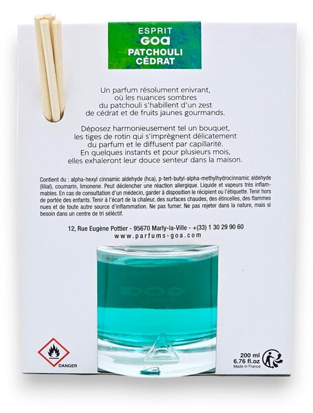 GOA aróma difuzér – PATCHOULI CÉDRAT 200 ml | svieža citrusová drevitá vôňa pačuli
