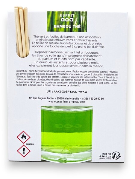 BAMBOU THÉ 200 ml | svieža zelená čajová vôňa | aróma difuzér GOA