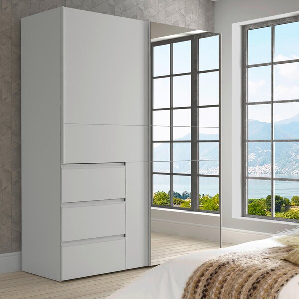 BIELA SKRIŇA SO ZRKADLOM, biela, hliníková, 170/200/61 cm Carryhome - Skrine