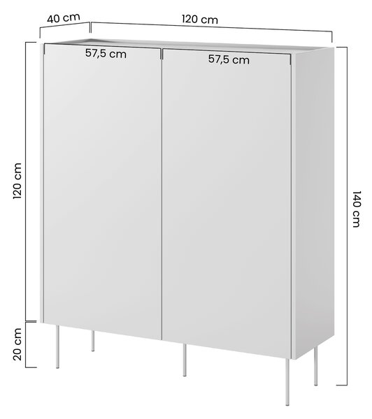 Vysoká komoda Desin 120 cm s dvoma dverami a skrytými zásuvkami - kasmír / dub Nagano