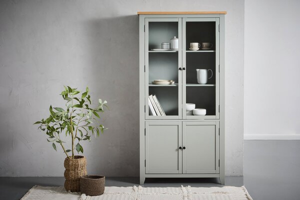 VITRÍNA, dub, borovica, sivá, číra, prírodná farba, 100/195/43 cm MID.YOU - Sklenené vitríny, Online Only