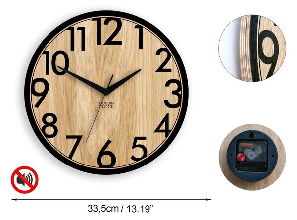 ModernClock Drevené nástenné hodiny Focus 33 cm dub prírodný/čierny