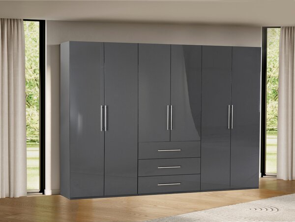 ŠATNÍKOVÁ SKRIŇA, antracitová, antracitová s vysokým leskom, 294/219/59 cm P & B - Skrine, Online Only