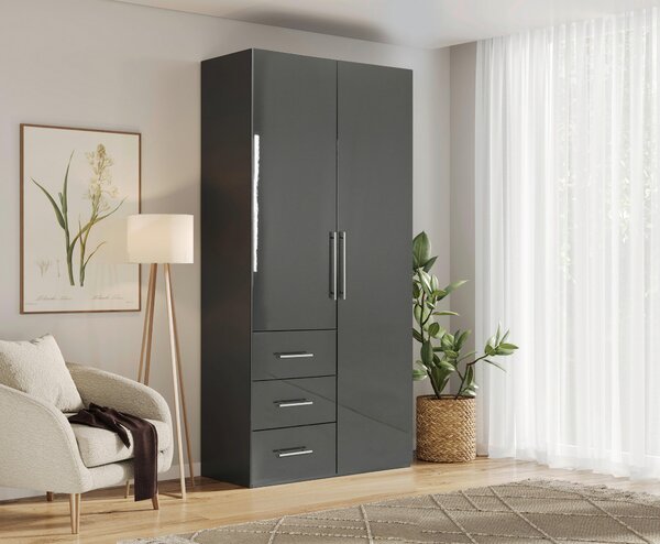 ŠATNÍKOVÁ SKRIŇA, antracitová, antracitová s vysokým leskom, 98/219/59 cm P & B - Skrine, Online Only